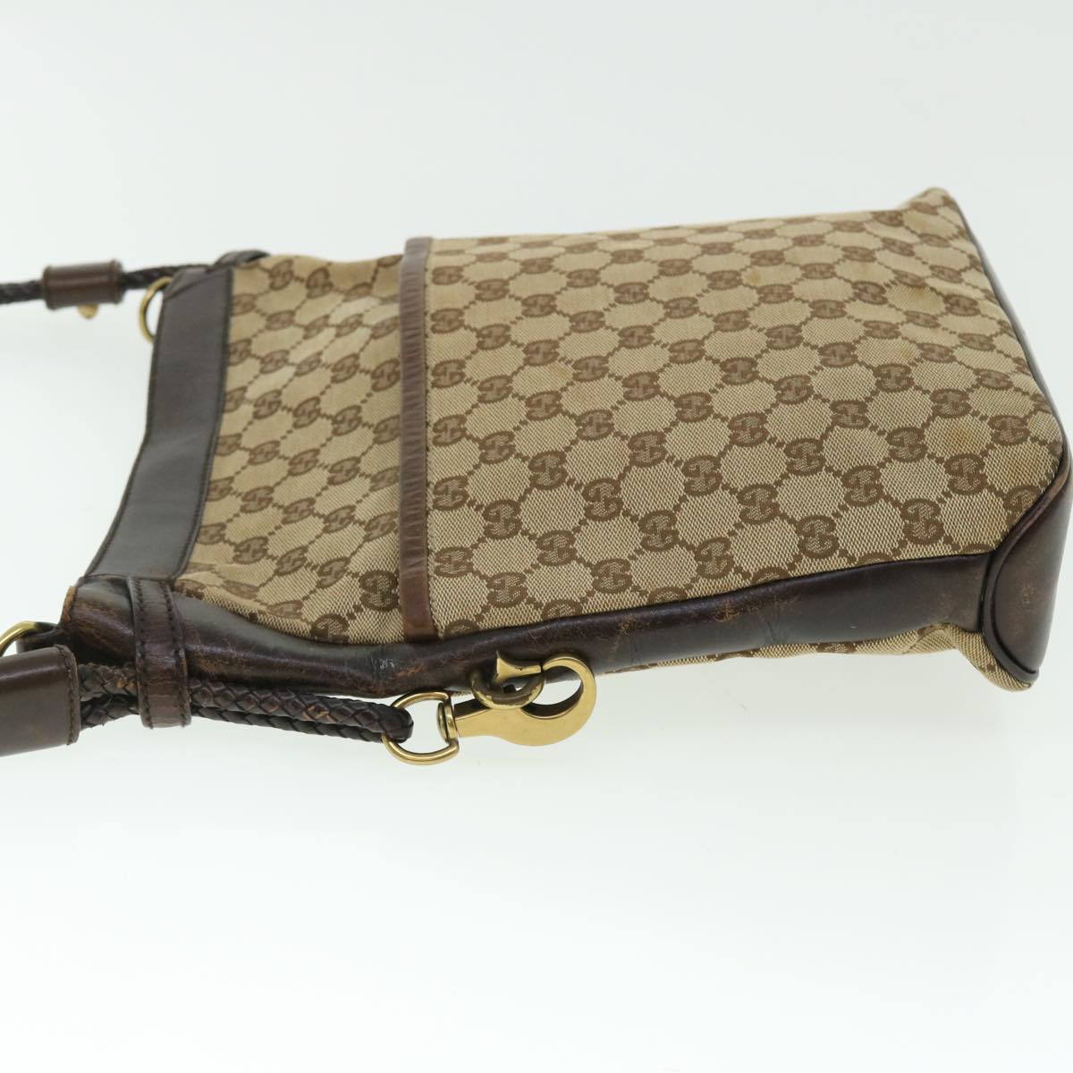 GUCCI GG Canvas Shoulder Bag Leather Beige 109097 2123 51010
