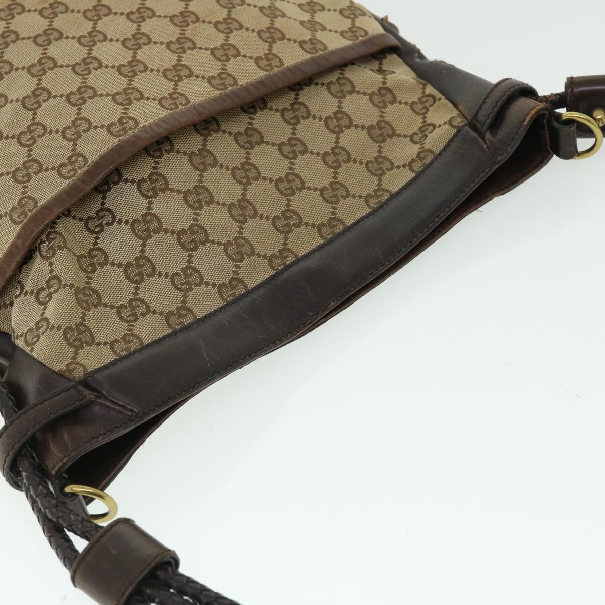 GUCCI GG Canvas Shoulder Bag Leather Beige 109097 2123 51010