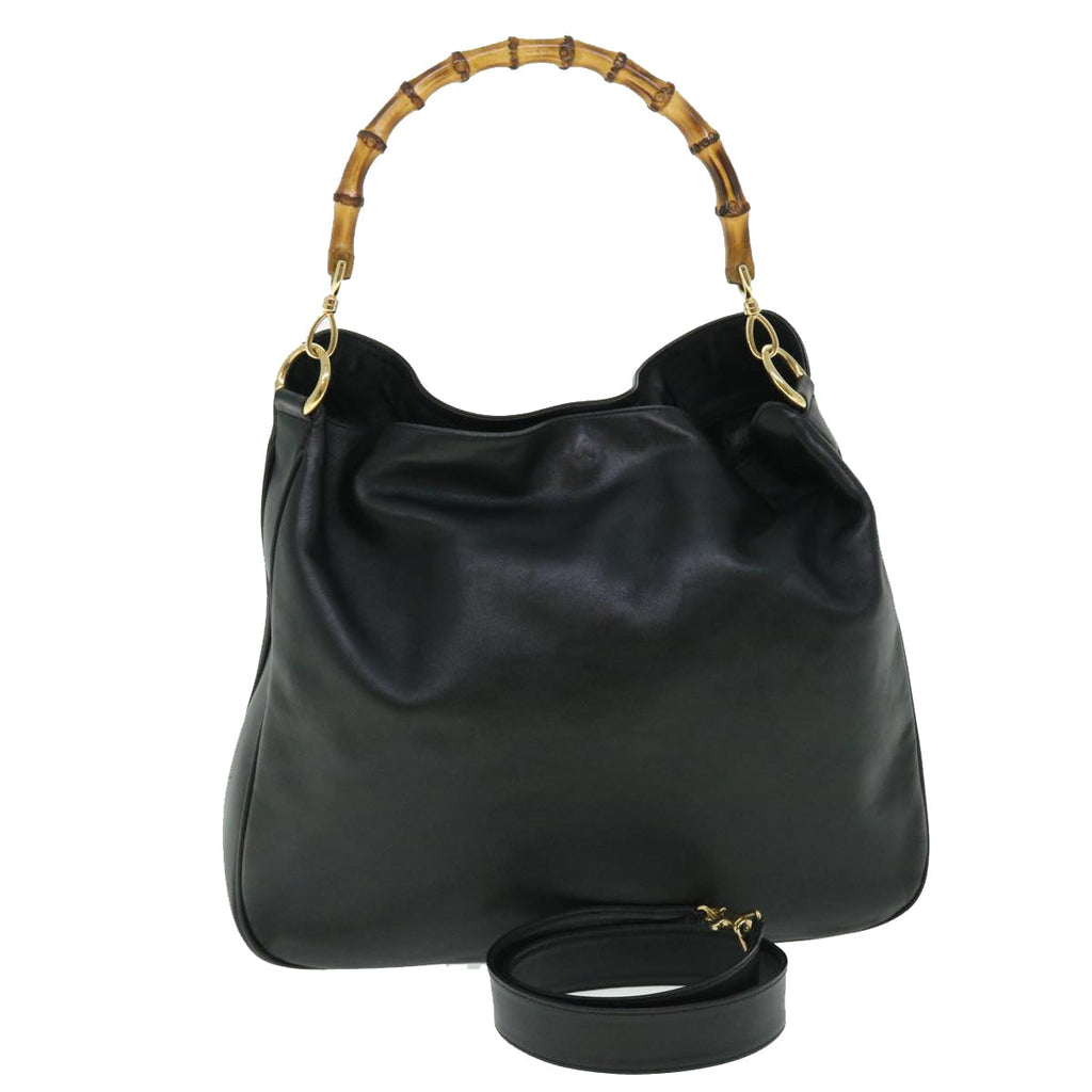 GUCCI Bamboo Shoulder Bag Leather 2way Black 001 1577 002058 51012