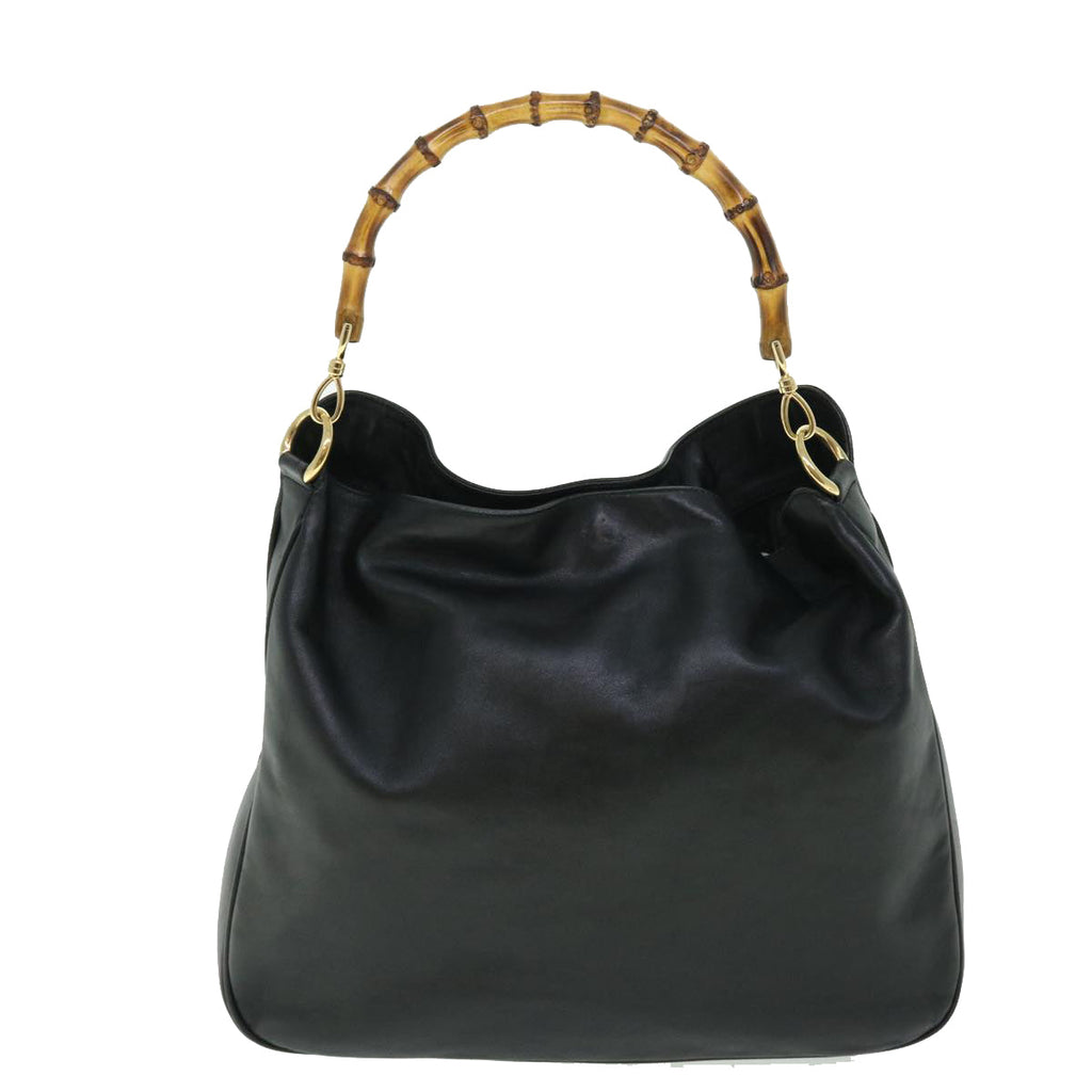 GUCCI Bamboo Shoulder Bag Leather 2way Black 001 1577 002058 51012