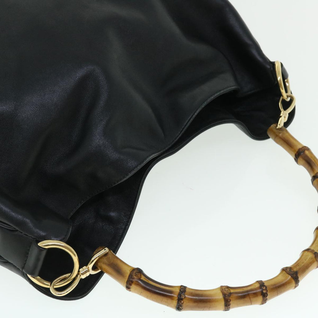 GUCCI Bamboo Shoulder Bag Leather 2way Black 001 1577 002058 51012