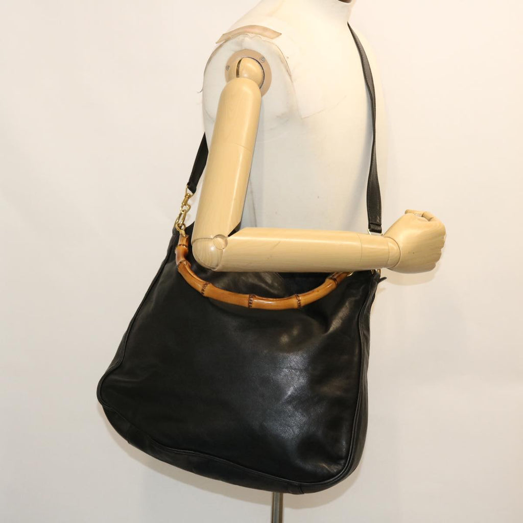 GUCCI Bamboo Shoulder Bag Leather 2way Black 001 1781 1577 51013
