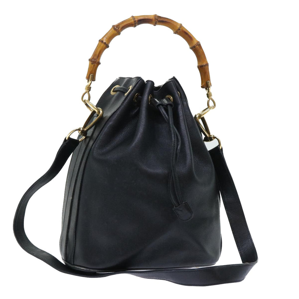 GUCCI Bamboo Shoulder Bag Leather 2way Black 001 2684 1657 51016