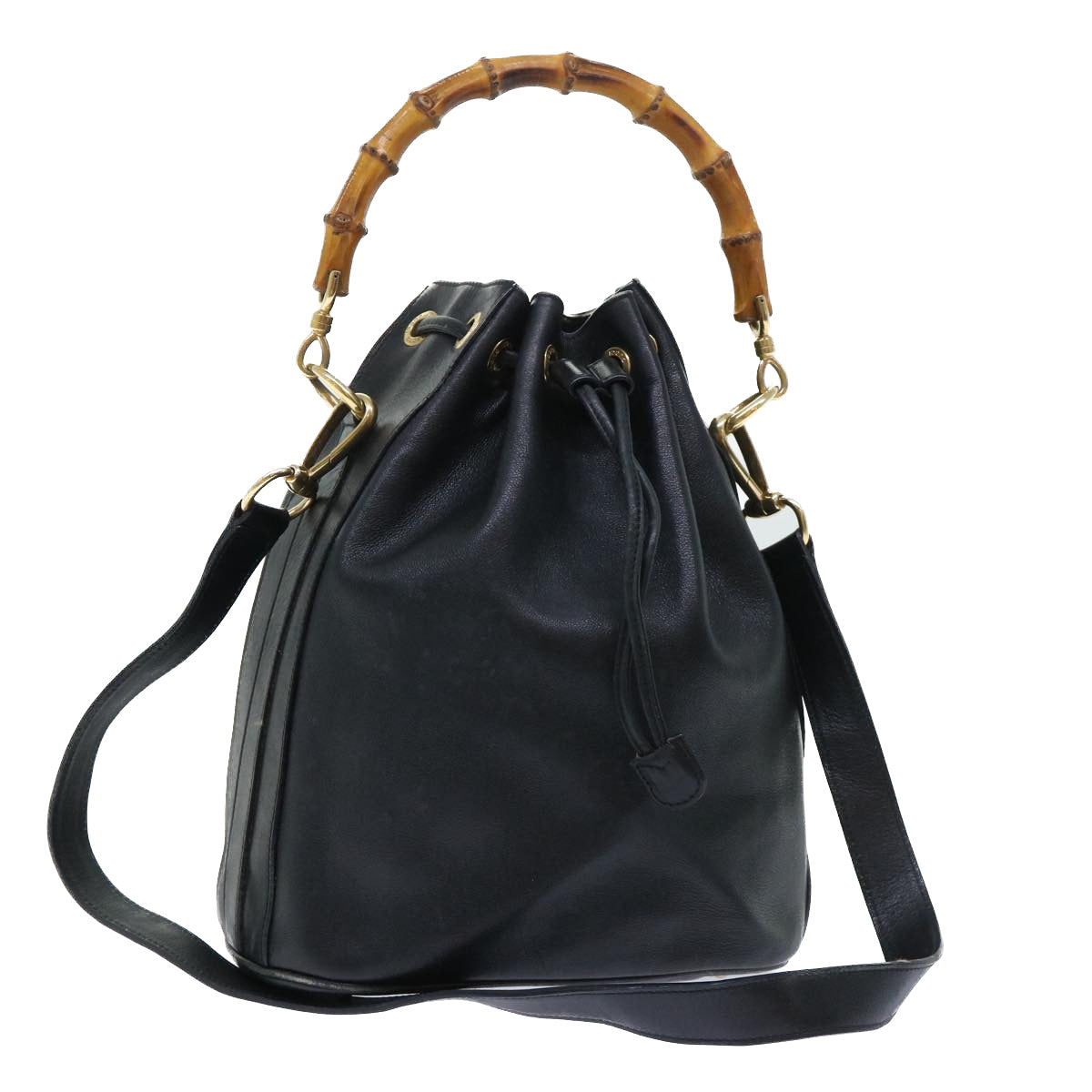 GUCCI Bamboo Shoulder Bag Leather 2way Black 001 2684 1657 51016
