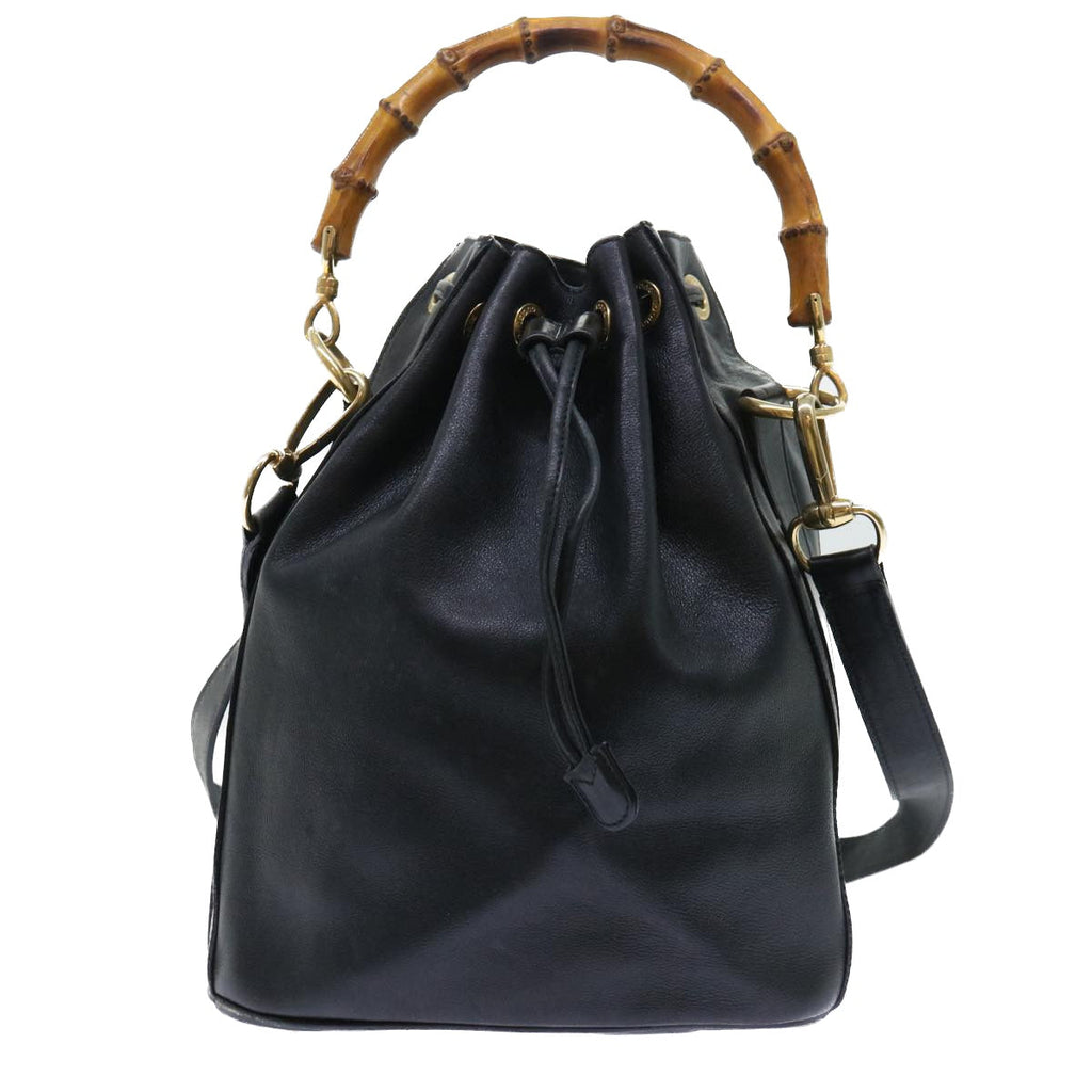 GUCCI Bamboo Shoulder Bag Leather 2way Black 001 2684 1657 51016
