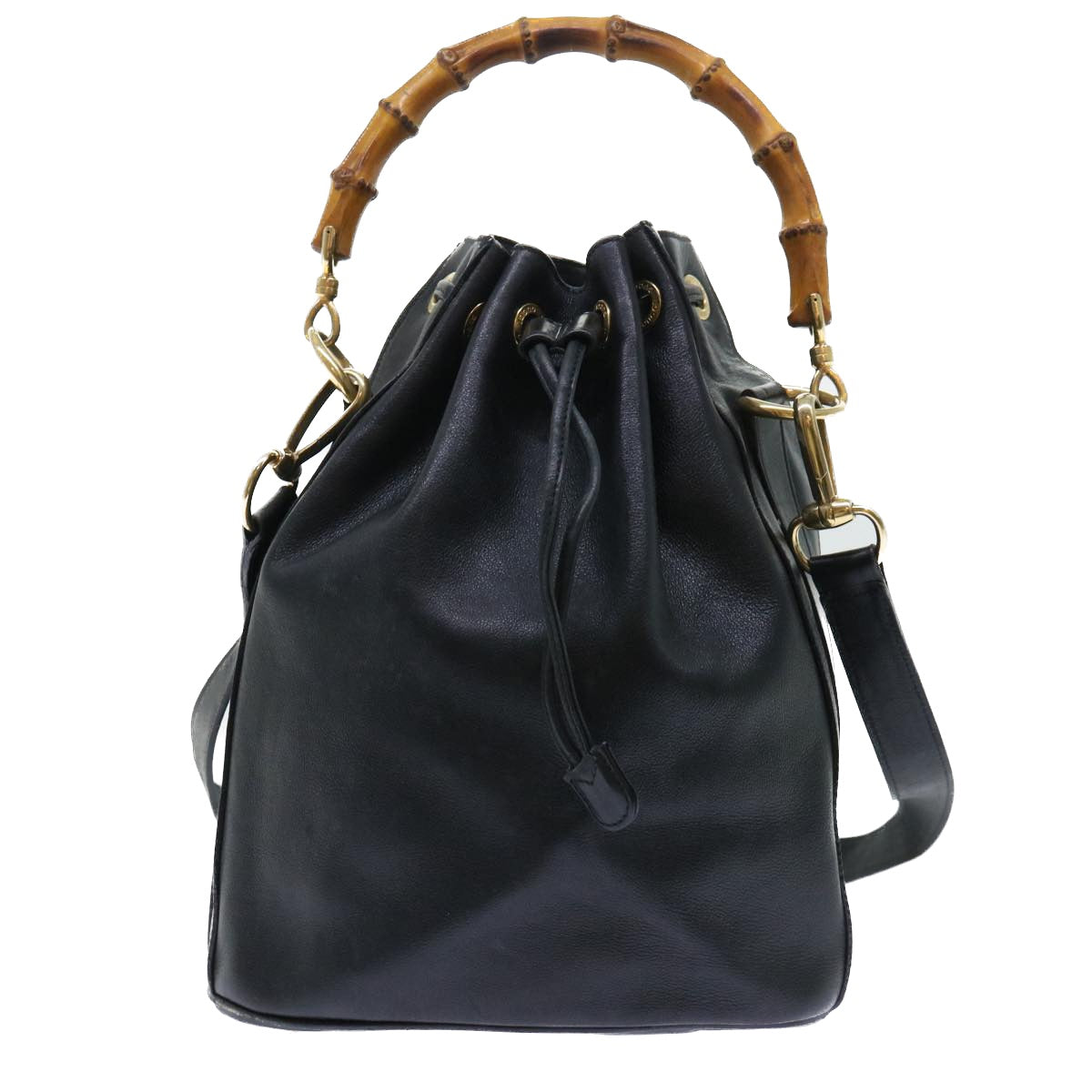 GUCCI Bamboo Shoulder Bag Leather 2way Black 001 2684 1657 51016