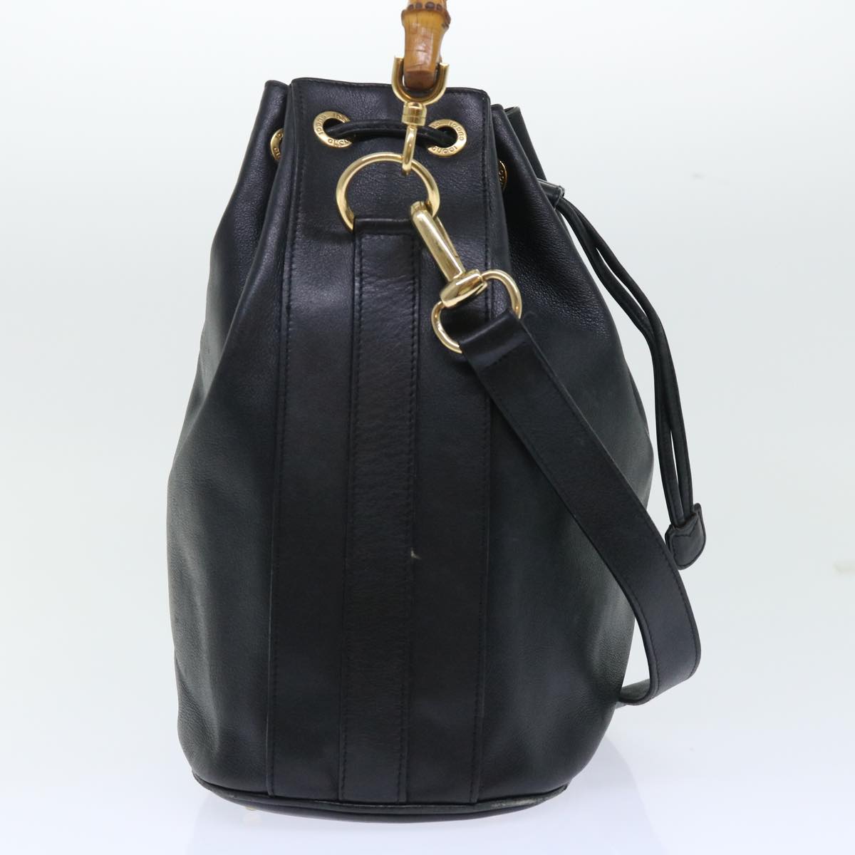 GUCCI Bamboo Shoulder Bag Leather 2way Black 001 2684 1657 51016