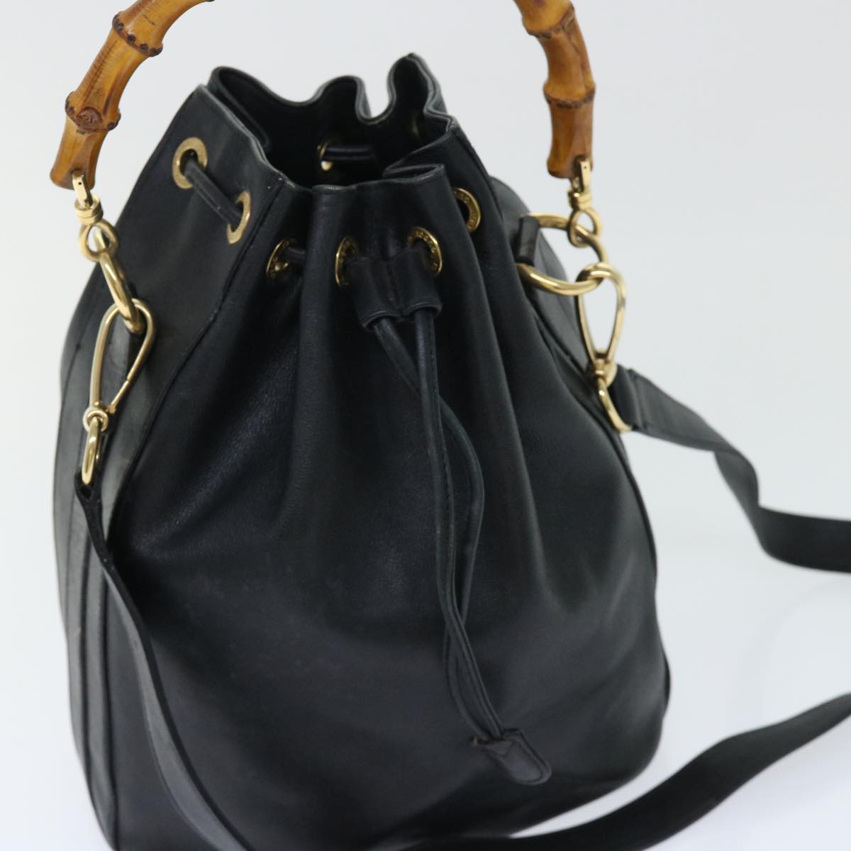 GUCCI Bamboo Shoulder Bag Leather 2way Black 001 2684 1657 51016
