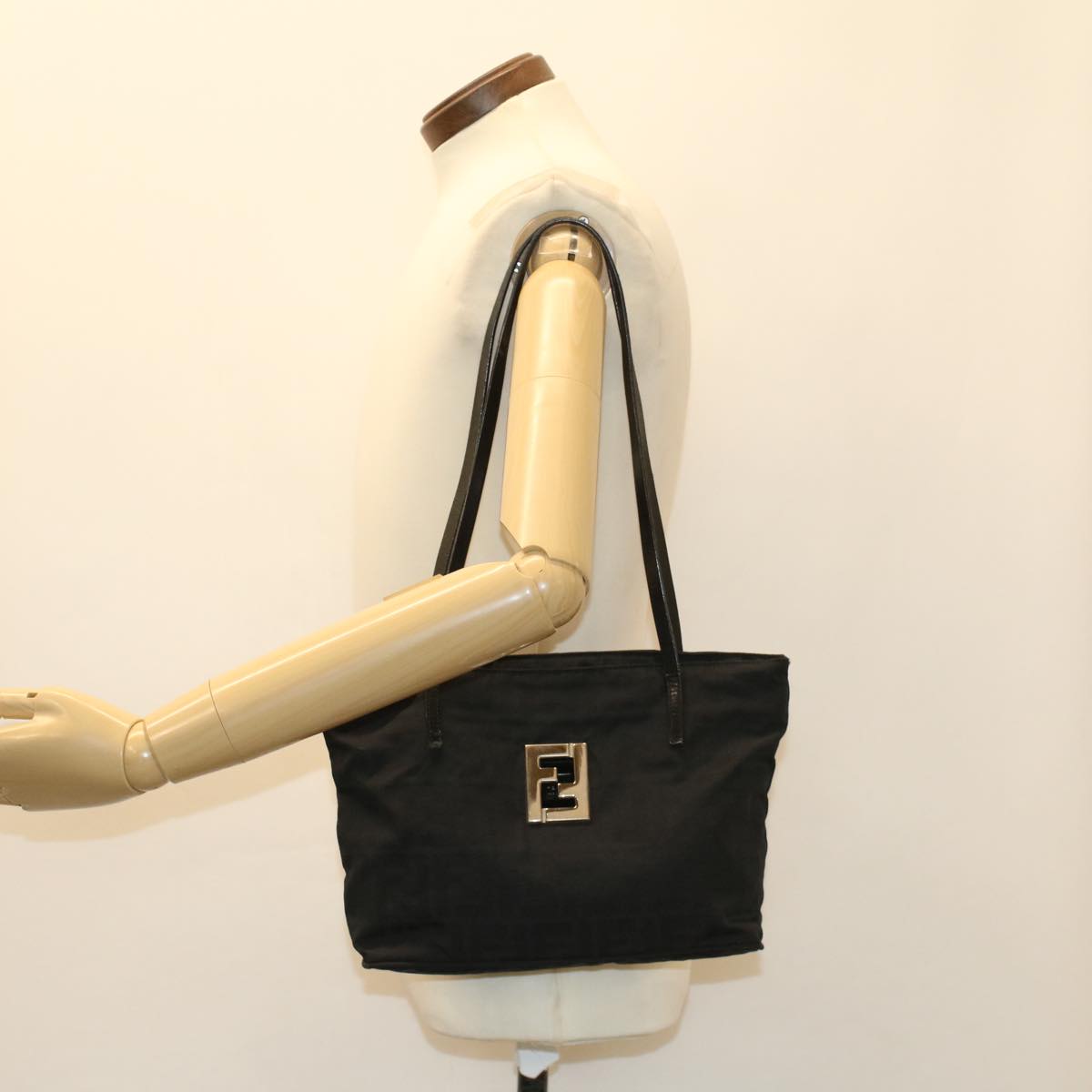 FENDI Zucca Canvas Shoulder Bag Black 51038