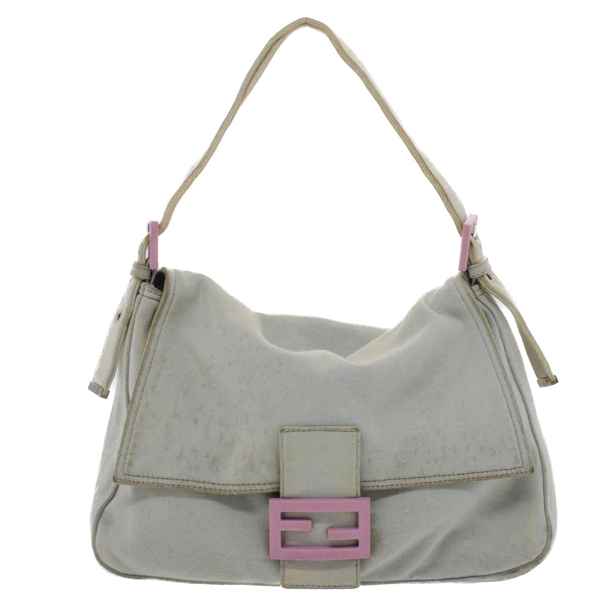 FENDI Mamma Baguette Shoulder Bag Nylon Gray 51039