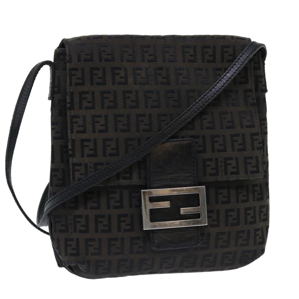 FENDI Zucchino Canvas Mamma Baguette Shoulder Bag Black 51040
