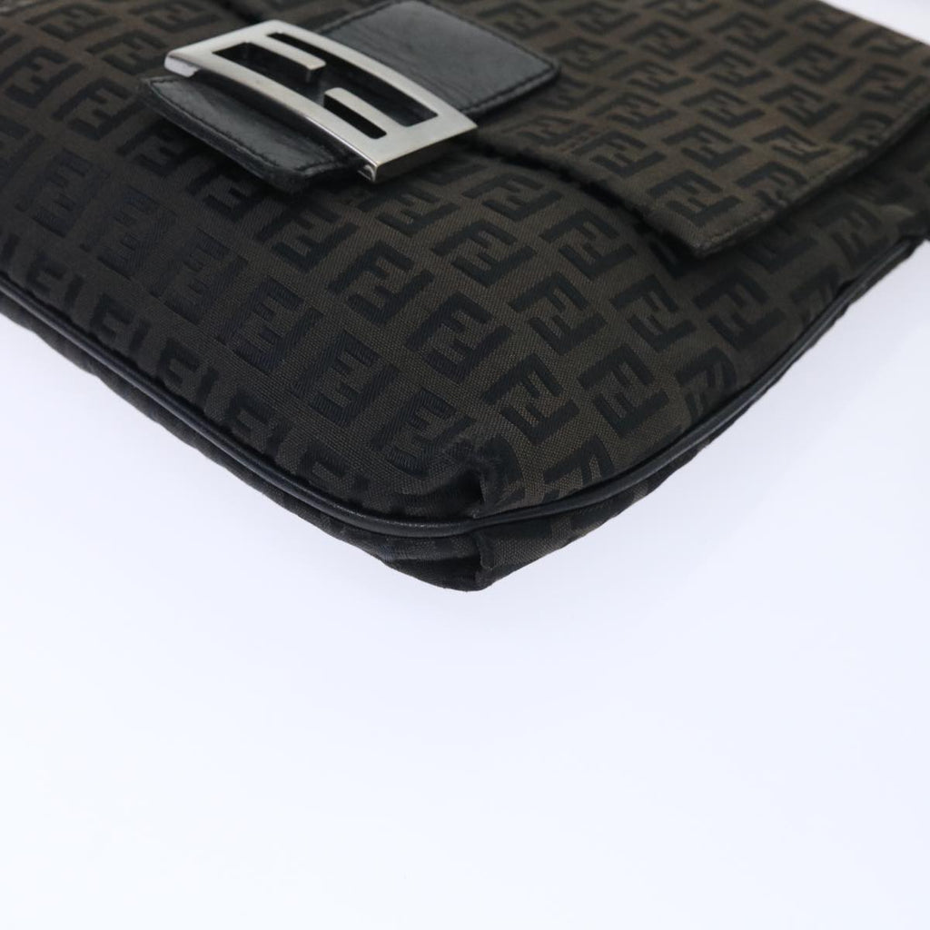 FENDI Zucchino Canvas Mamma Baguette Shoulder Bag Black 51040
