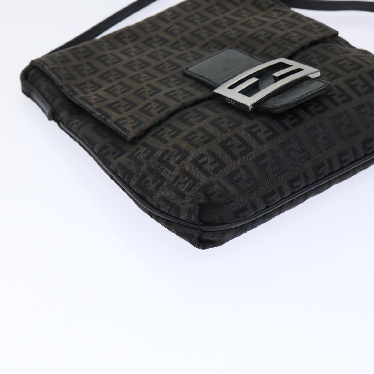 FENDI Zucchino Canvas Mamma Baguette Shoulder Bag Black 51040