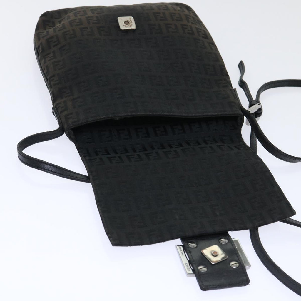 FENDI Zucchino Canvas Mamma Baguette Shoulder Bag Black 51040