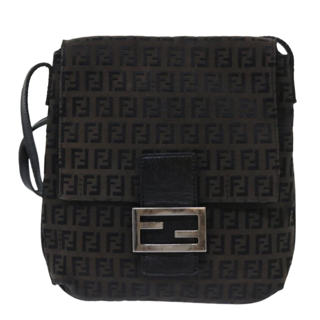 FENDI Zucchino Canvas Mamma Baguette Shoulder Bag Black 51040