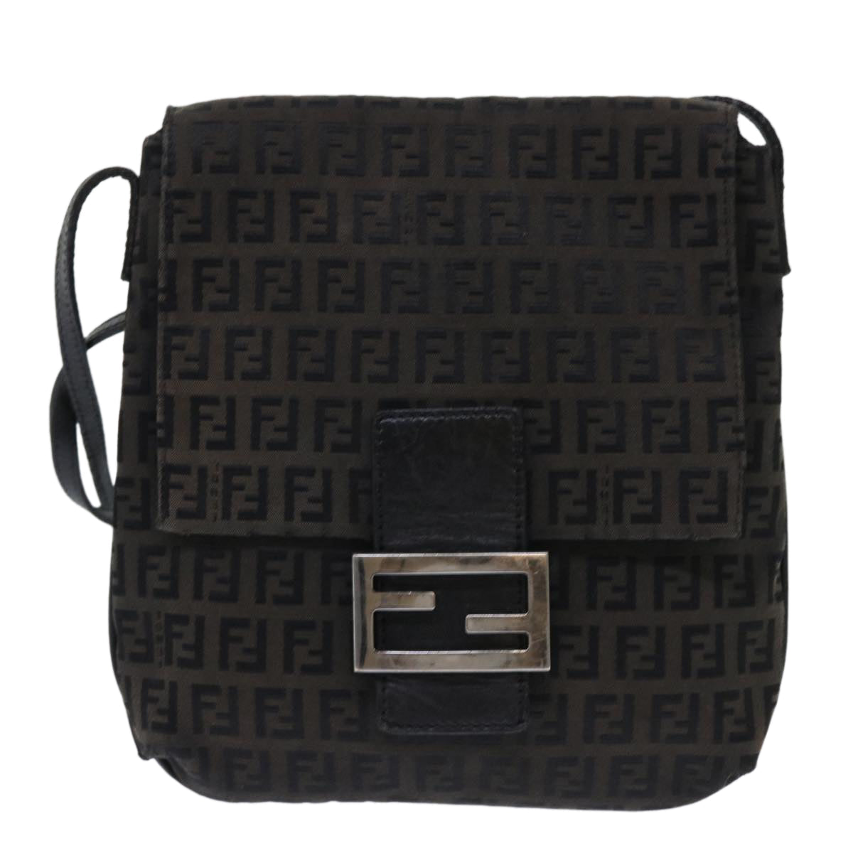 FENDI Zucchino Canvas Mamma Baguette Shoulder Bag Black 51040