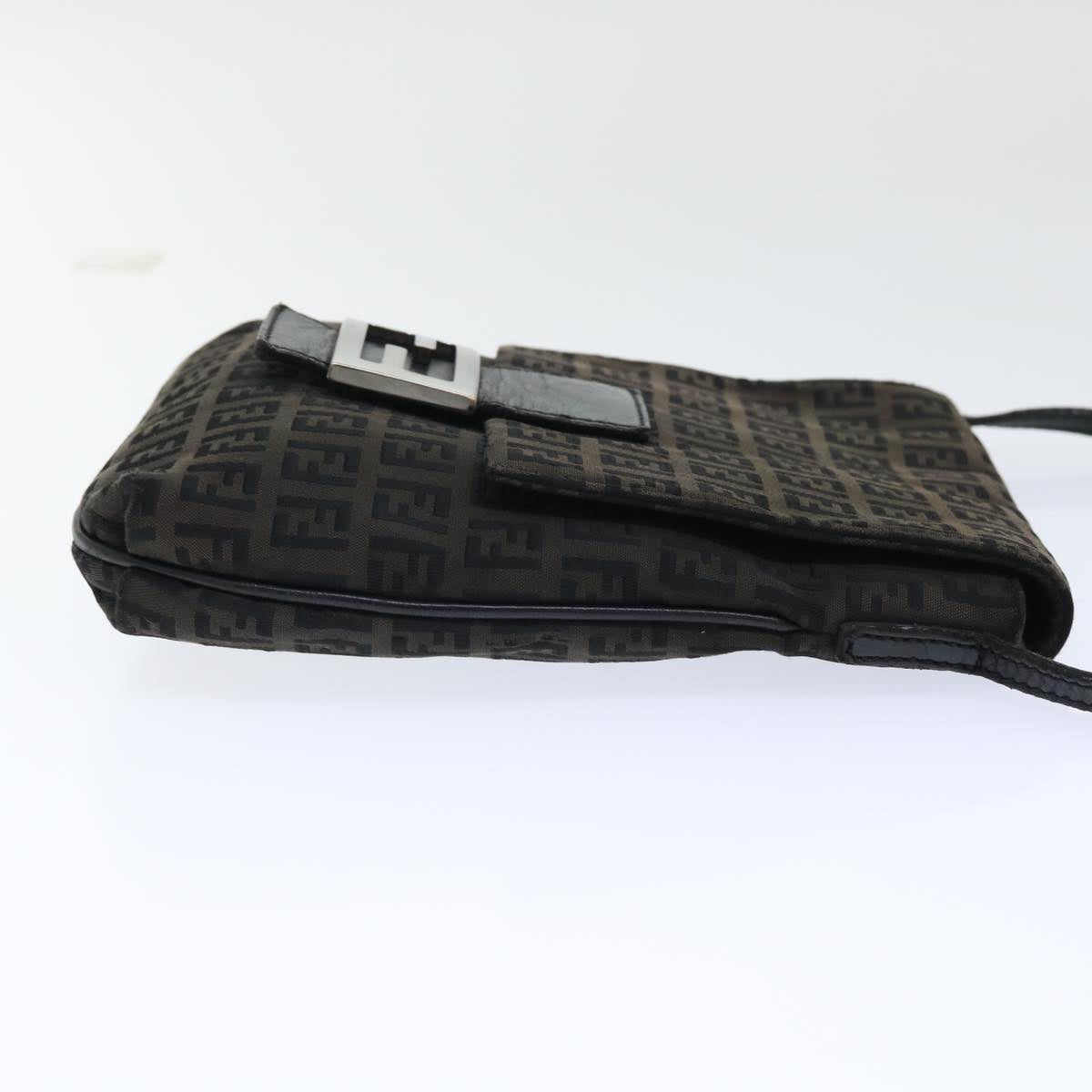FENDI Zucchino Canvas Mamma Baguette Shoulder Bag Black 51040