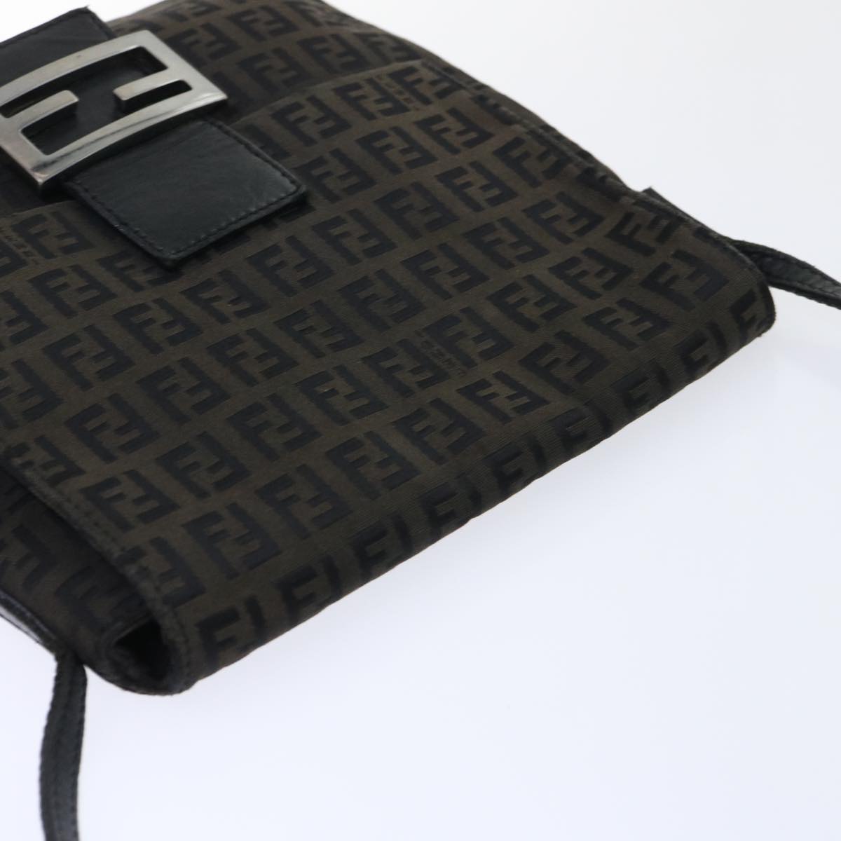 FENDI Zucchino Canvas Mamma Baguette Shoulder Bag Black 51040
