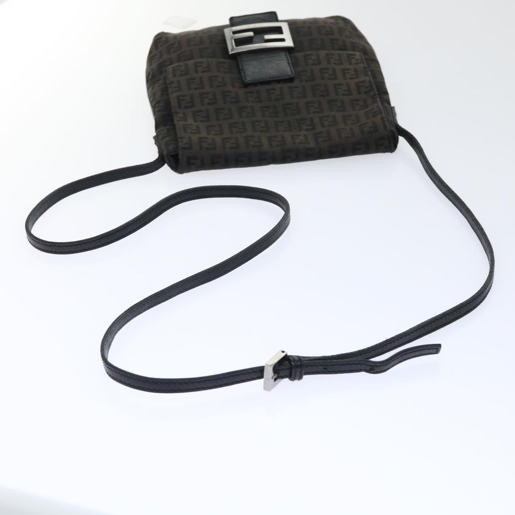 FENDI Zucchino Canvas Mamma Baguette Shoulder Bag Black 51040