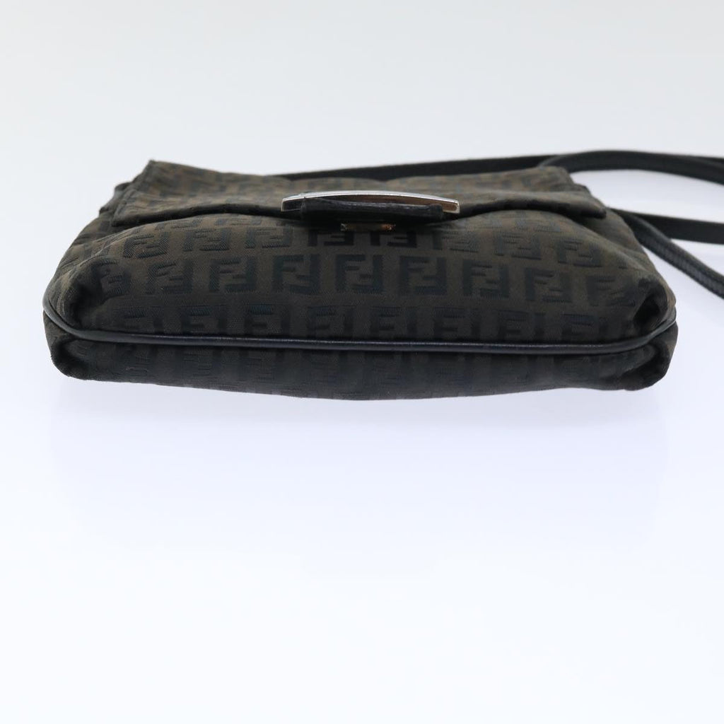 FENDI Zucchino Canvas Mamma Baguette Shoulder Bag Black 51040