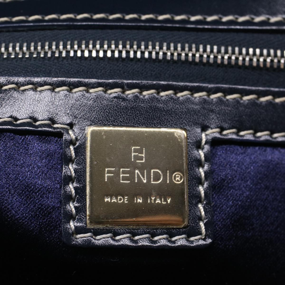 FENDI Zucchino Canvas Hand Bag Navy 51041