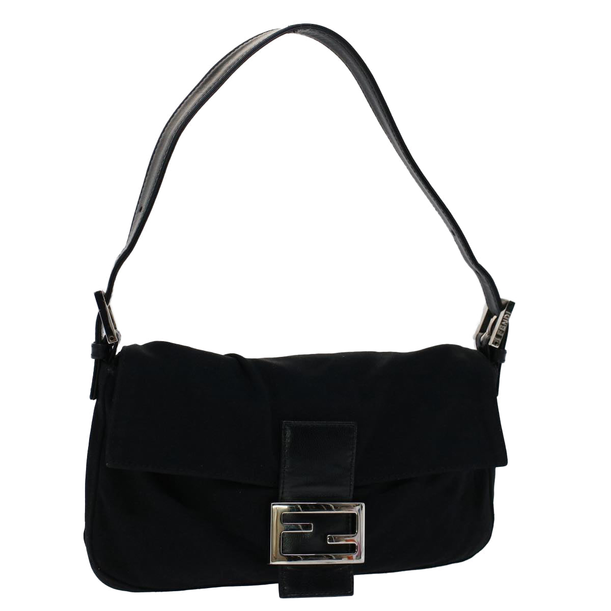 FENDI Mamma Baguette Shoulder Bag Nylon Black 51049