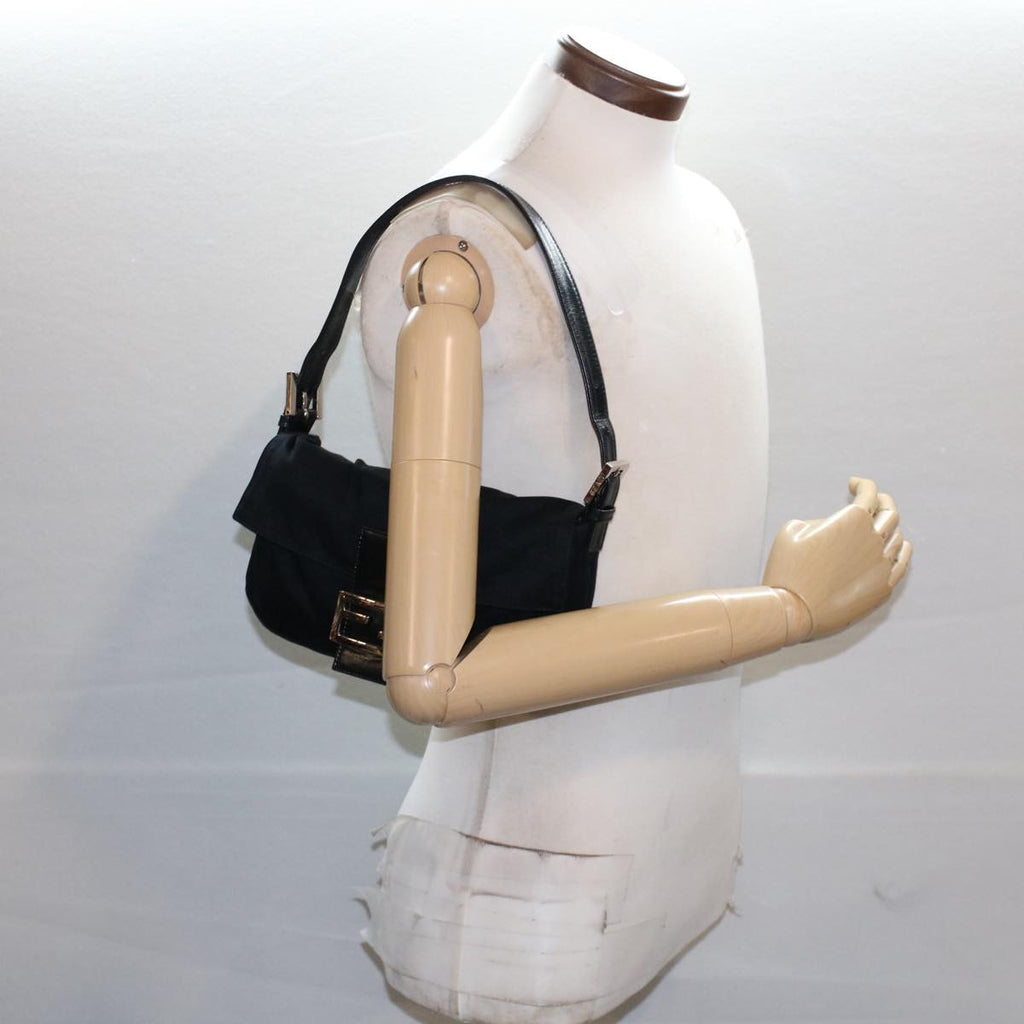 FENDI Mamma Baguette Shoulder Bag Nylon Black 51049