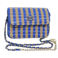CHANEL Chain Shoulder Bag Raffia Blue Beige CC 51139A