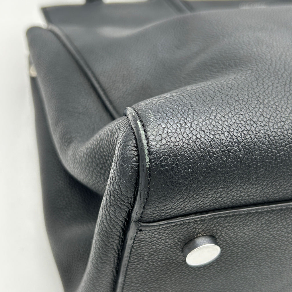 SAINT LAURENT Grained Calfskin Small Cabas Rive Gauche Black LA13279