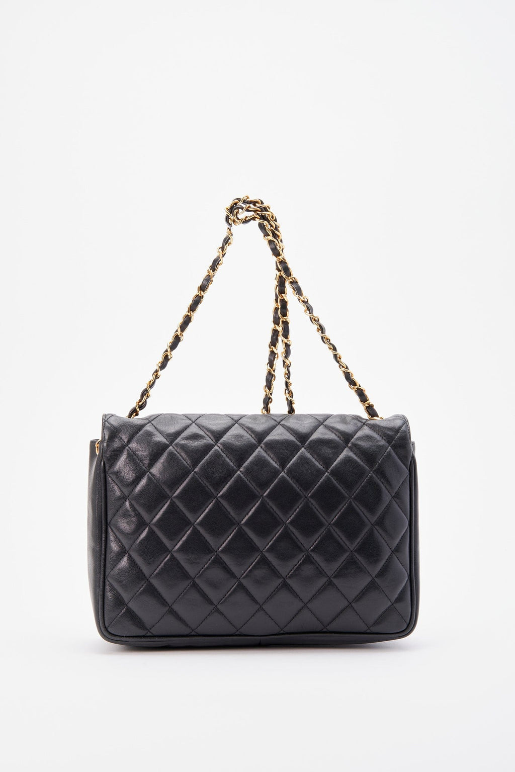 Vintage Chanel Black Single Flap Bag with Gold Hardware