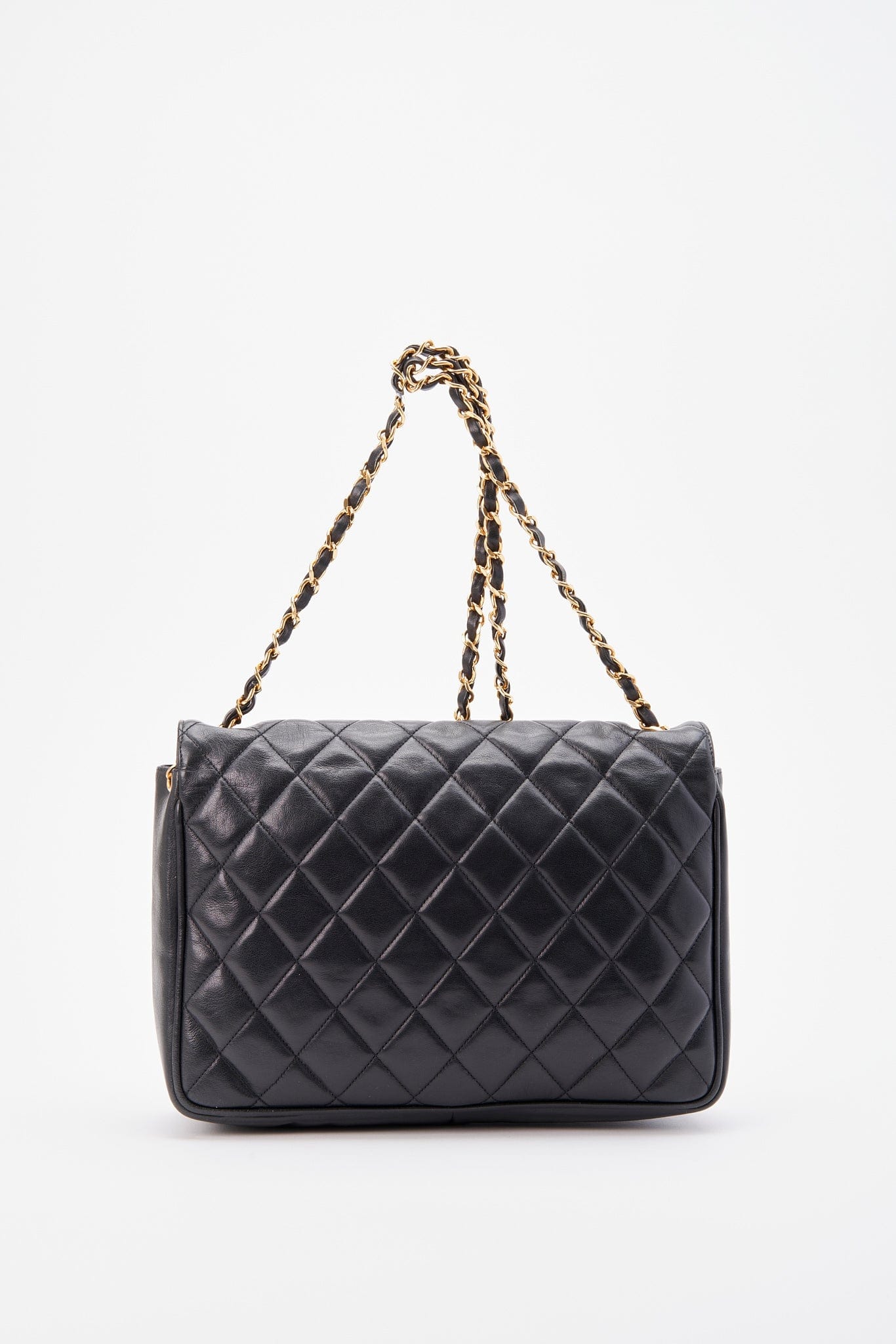 Vintage Chanel Black Single Flap Bag with Gold Hardware