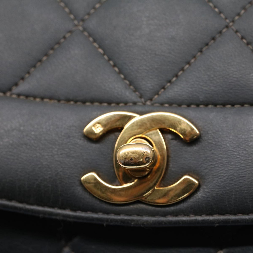 CHANEL Diana Matelasse Turn Lock Shoulder Bag Lamb Skin Black CC 51272A