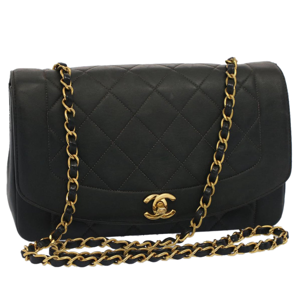 CHANEL Diana Matelasse Turn Lock Shoulder Bag Lamb Skin Black CC 51272A