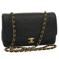 CHANEL Diana Matelasse Turn Lock Shoulder Bag Lamb Skin Black CC 51272A