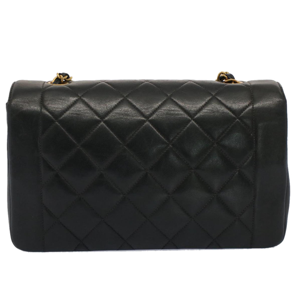 CHANEL Diana Matelasse Turn Lock Shoulder Bag Lamb Skin Black CC 51272A