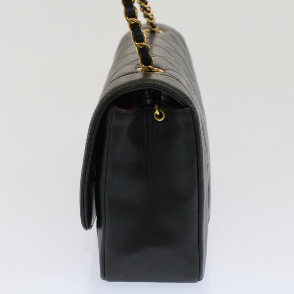 CHANEL Diana Matelasse Turn Lock Shoulder Bag Lamb Skin Black CC 51272A