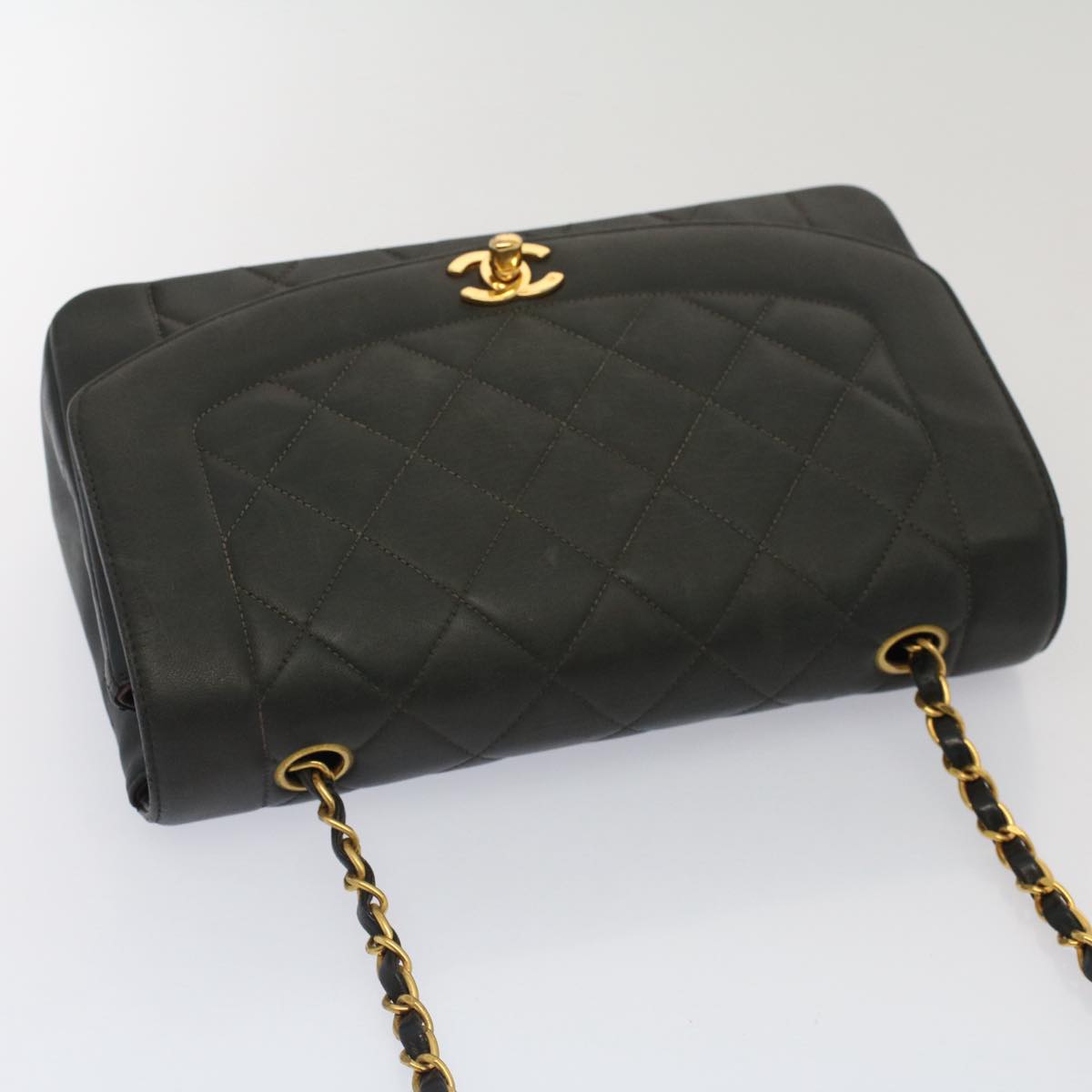 CHANEL Diana Matelasse Turn Lock Shoulder Bag Lamb Skin Black CC 51272A