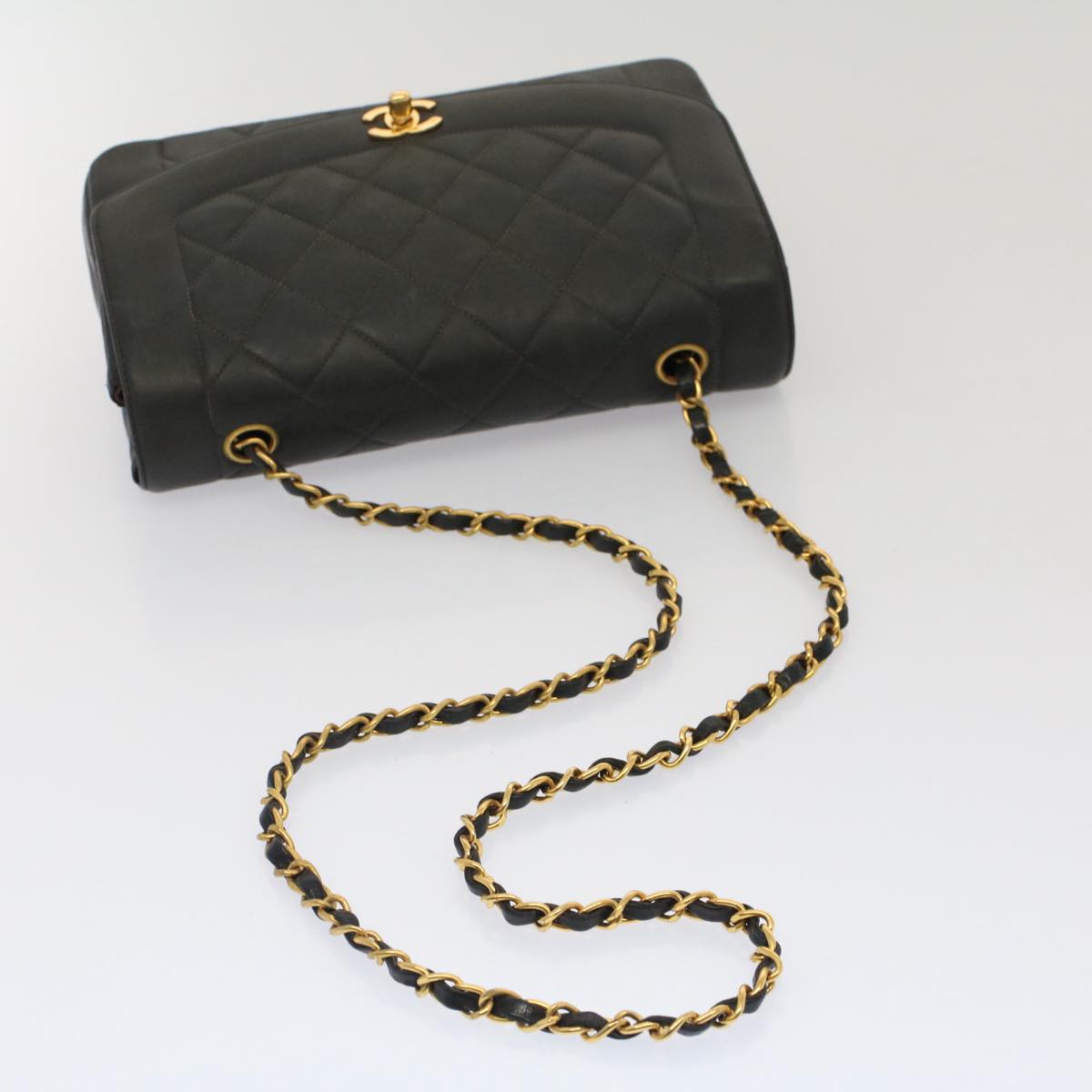 CHANEL Diana Matelasse Turn Lock Shoulder Bag Lamb Skin Black CC 51272A