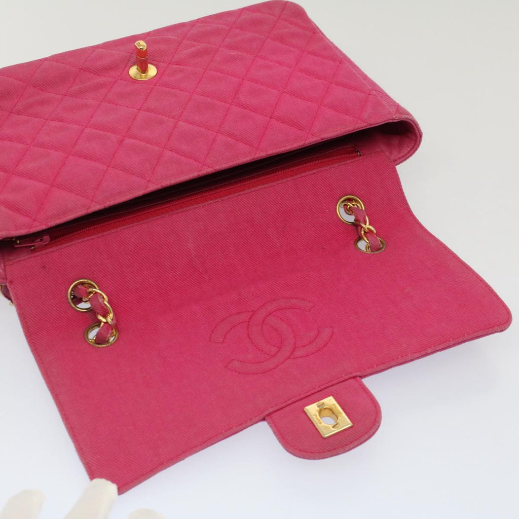 CHANEL Matelasse 25 Chain Flap Shoulder Bag Canvas Pink CC 51276A