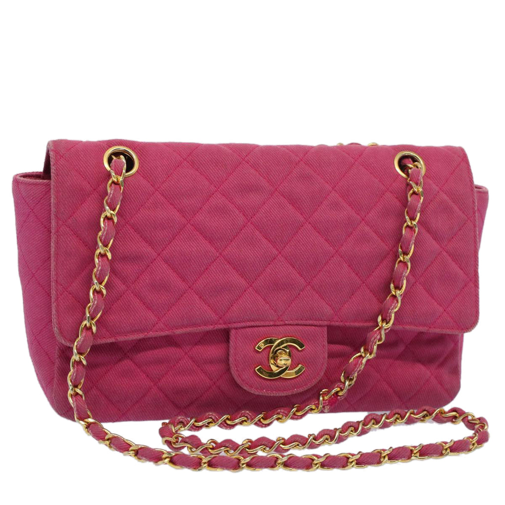 CHANEL Matelasse 25 Chain Flap Shoulder Bag Canvas Pink CC 51276A