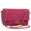 CHANEL Matelasse 25 Chain Flap Shoulder Bag Canvas Pink CC 51276A