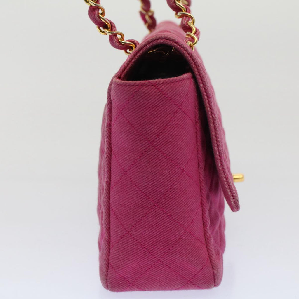 CHANEL Matelasse 25 Chain Flap Shoulder Bag Canvas Pink CC 51276A