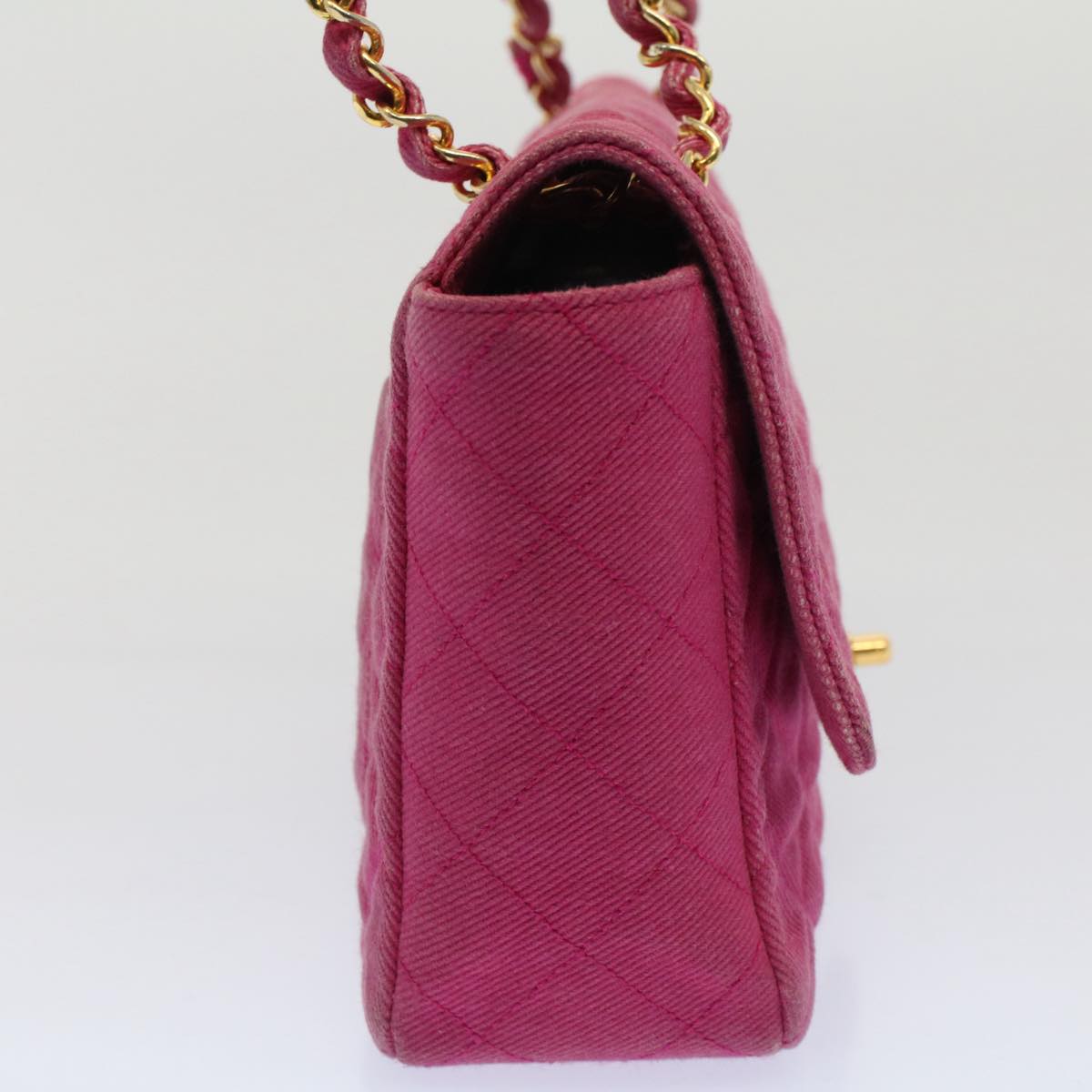 CHANEL Matelasse 25 Chain Flap Shoulder Bag Canvas Pink CC 51276A