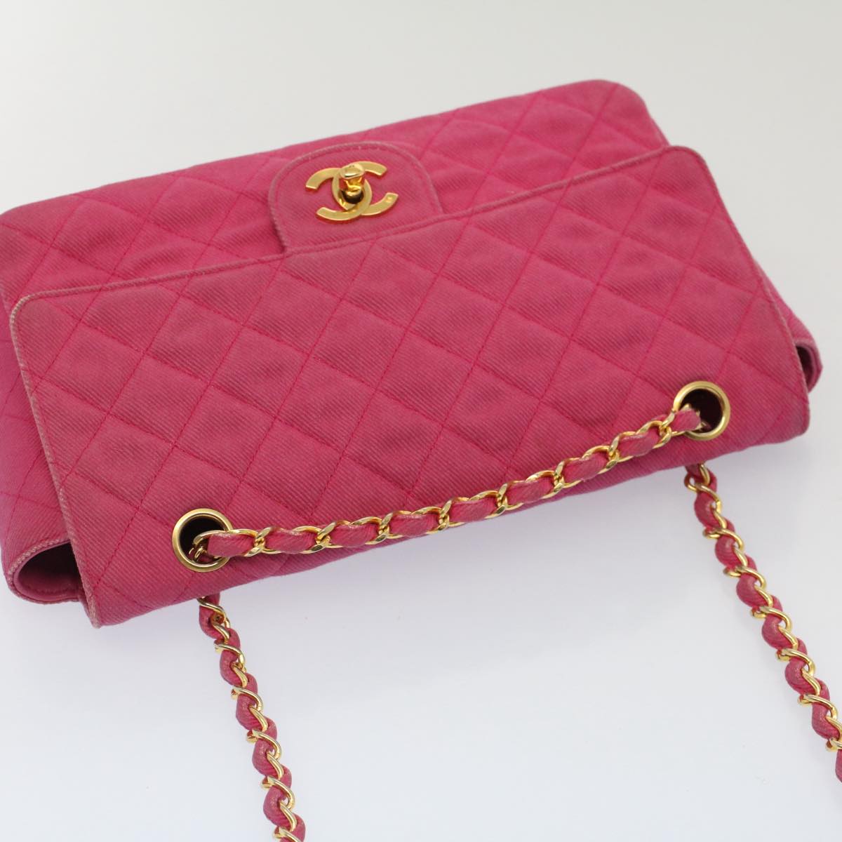 CHANEL Matelasse 25 Chain Flap Shoulder Bag Canvas Pink CC 51276A