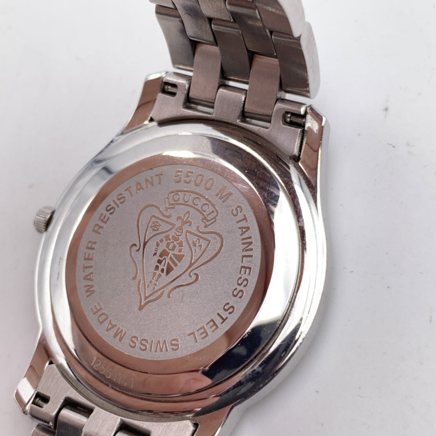 GUCCI Silver Stainless Steel Mod 5500 M Quartz Wrist Watch Black