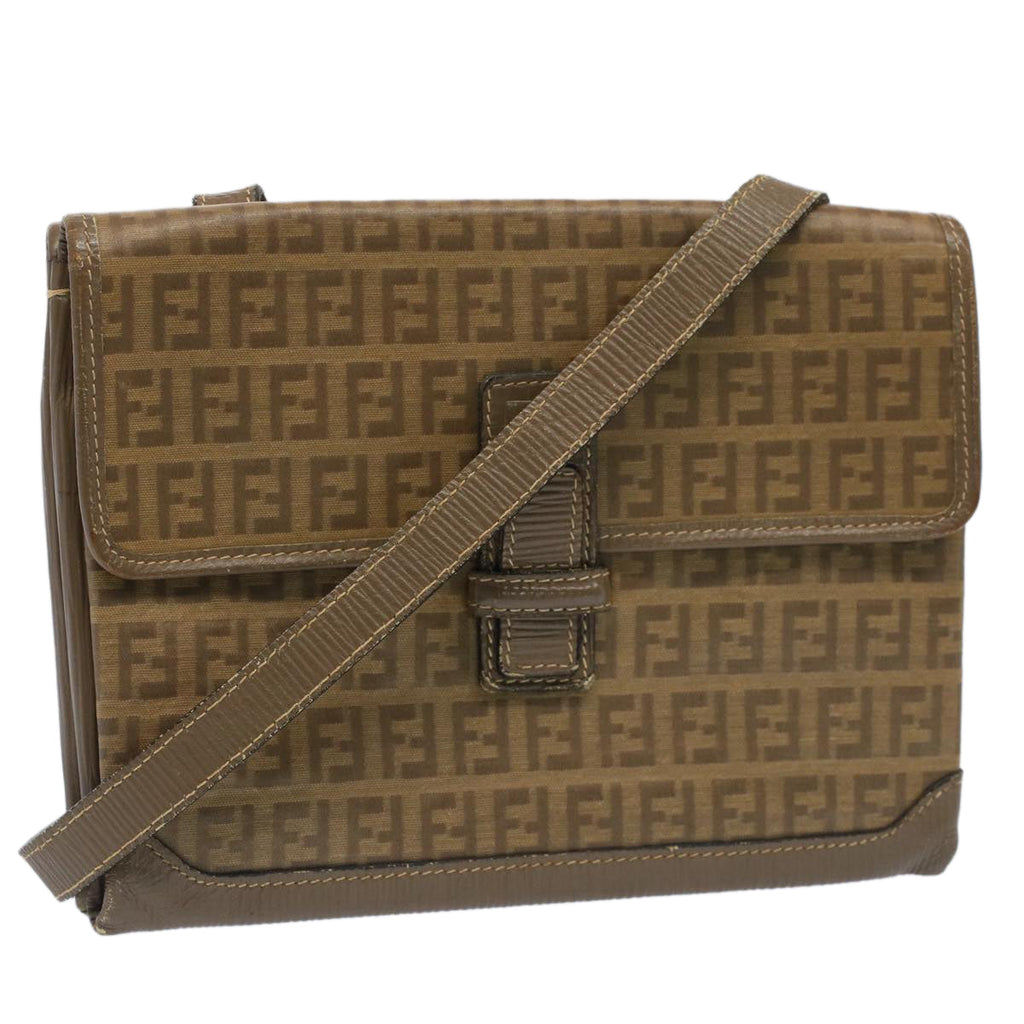 FENDI Zucchino Canvas Shoulder Bag Brown 51367