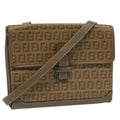 FENDI Zucchino Canvas Shoulder Bag Brown 51367