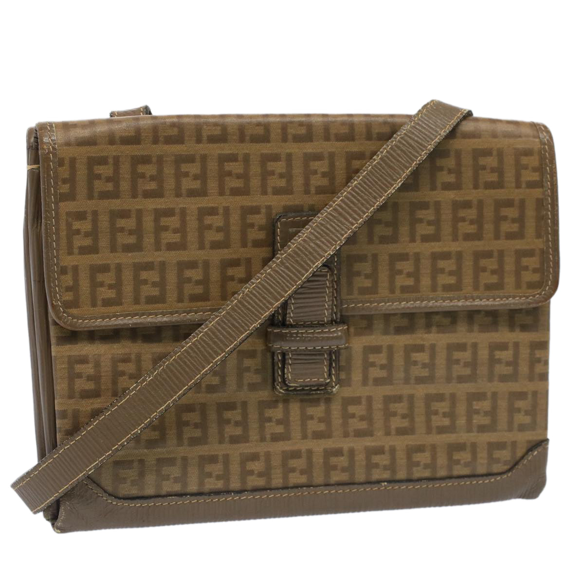 FENDI Zucchino Canvas Shoulder Bag Brown 51367