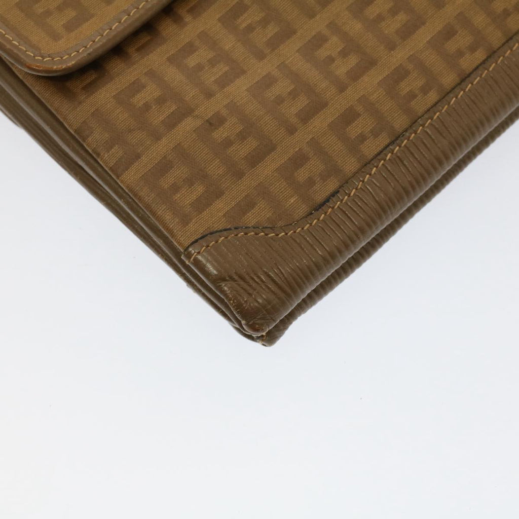 FENDI Zucchino Canvas Shoulder Bag Brown 51367