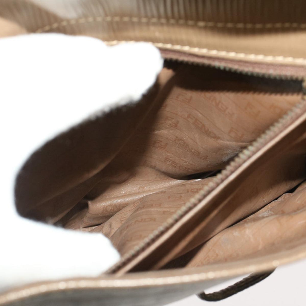 FENDI Zucchino Canvas Shoulder Bag Brown 51367